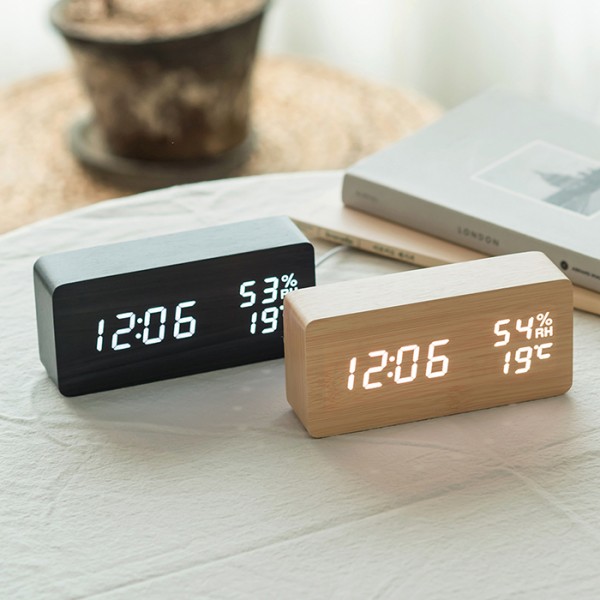 상품 이미지: 플라이토 우드 온습도 LED탁상시계 i09