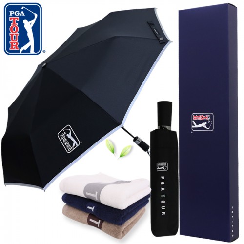 PGA 3단완전자동 리플렉티브 안전우산+130g면사타올세트
