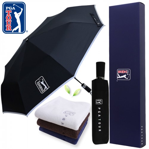 PGA 3단완전자동 리플렉티브 안전우산+150g면사타올세트