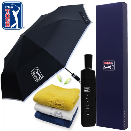 PGA 3단완전자동 리플렉티브 안전우산+170g면사타올세트
