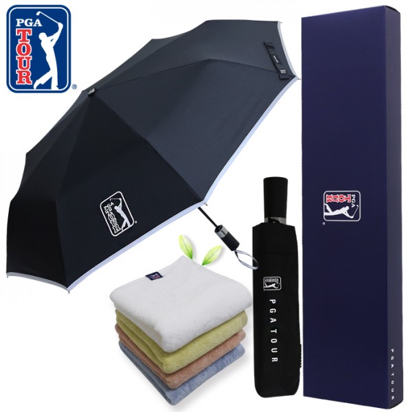 상품 이미지: PGA 3단완전자동 리플렉티브 안전우산+180g모달 면사타올세트