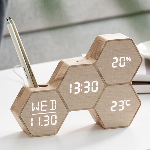 플라이토 허니콤 우드 인테리어 LED탁상시계 i117
