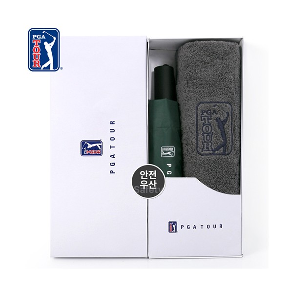 상품 이미지: PGA 3단완전자동 암막 세이프티 우양산+190g호텔타올세트