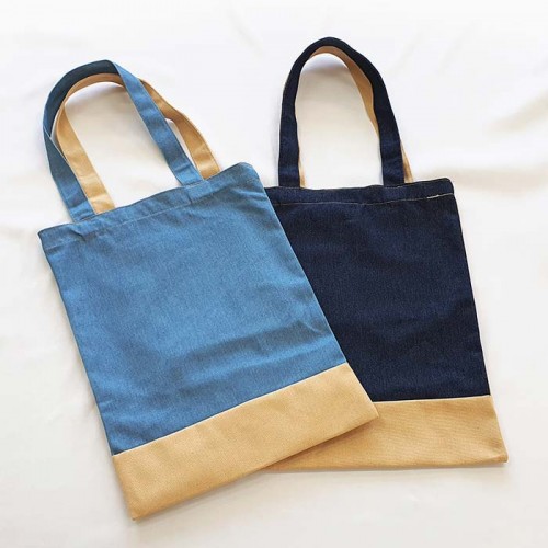 투톤데님 포인트 에코백 HE32