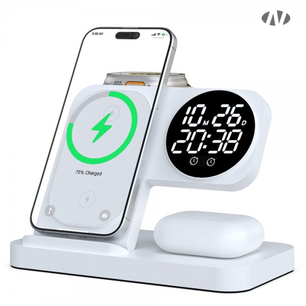 상품 이미지: 나오 4in1 고속무선충전 디지털알람시계 NAO-M3100C(애플&갤럭시)