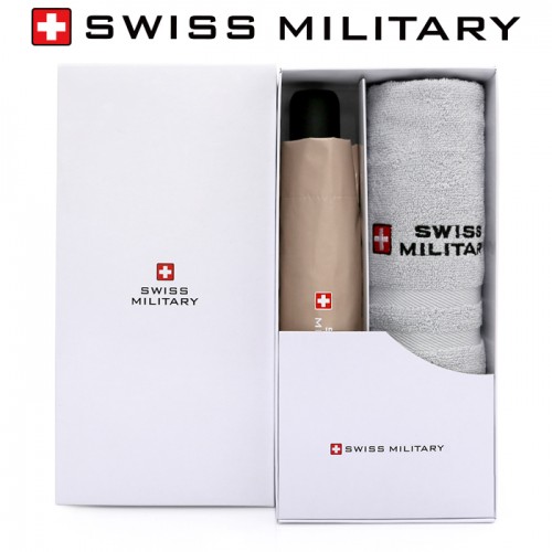 스위스밀리터리 3단완전자동 밀키 암막우양산+140g 면사타올세트