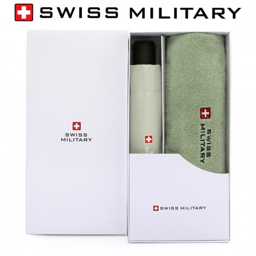 스위스밀리터리 3단완전자동 밀키 암막우양산+180g 코마사 면사타올세트