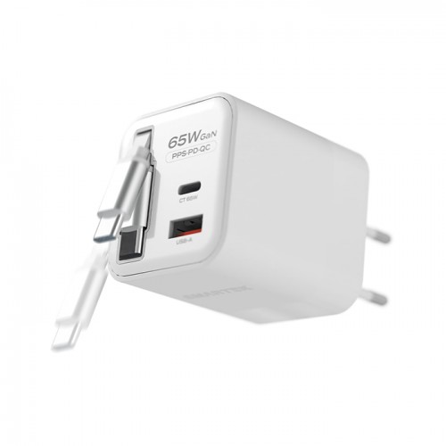 스마텍 65W 일체형릴케이블 2포트 초고속 멀티충전기 어댑터 STQC-Reel65W C