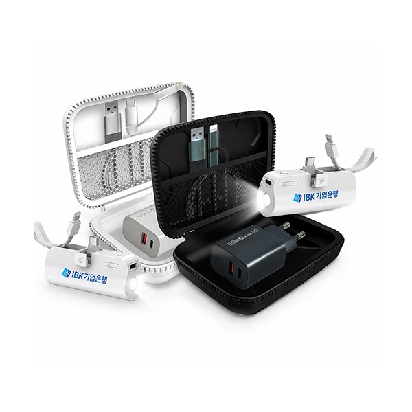 상품 이미지: 팝폰 LED라이트 도킹형보조배터리, 고속 멀티USB+PD충전기 패브릭 멀티케이블 1.5M 선물세트 CS48-2