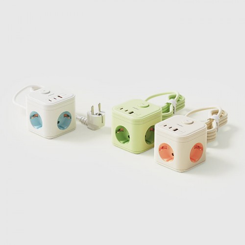 무아스 마카롱 3구 USB 고용량 큐브멀티탭