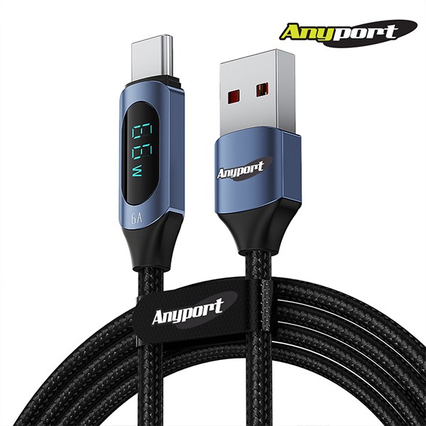 상품 이미지: 애니포트 디스플레이 USB AtoC 66W 고속충전케이블(1.2M/2.0M)